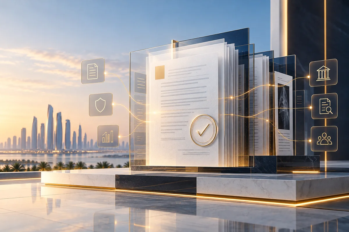 Illustration of documents being checked against authorised requirements and traceable references.